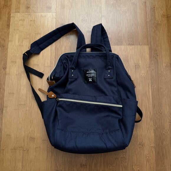 Anello Japan Import Polyester Canvas Backpack Navy Blue Gold Travel School Bag - Picture 1 of 5